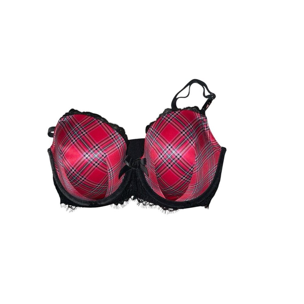 Victorias Secret Dream Angels Bra 34DDD Lined Demi Tartan Plaid Red Black